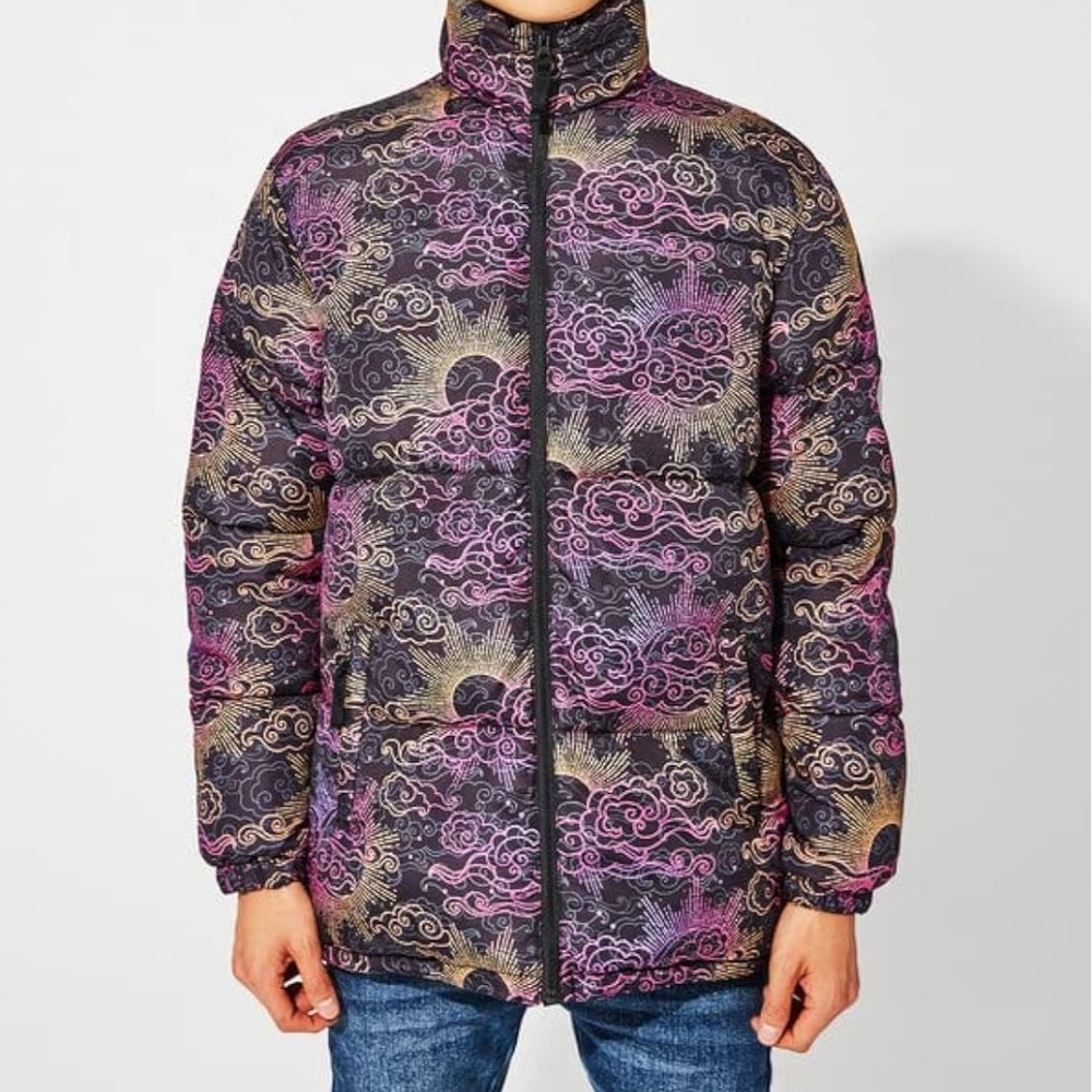 Wesc Black and Purple Patterned Puffer Jacket